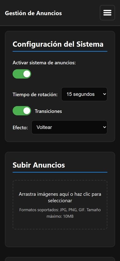 La gestión de anuncios: activar el sistema, tiempo de rotación, transiciones y efecto
