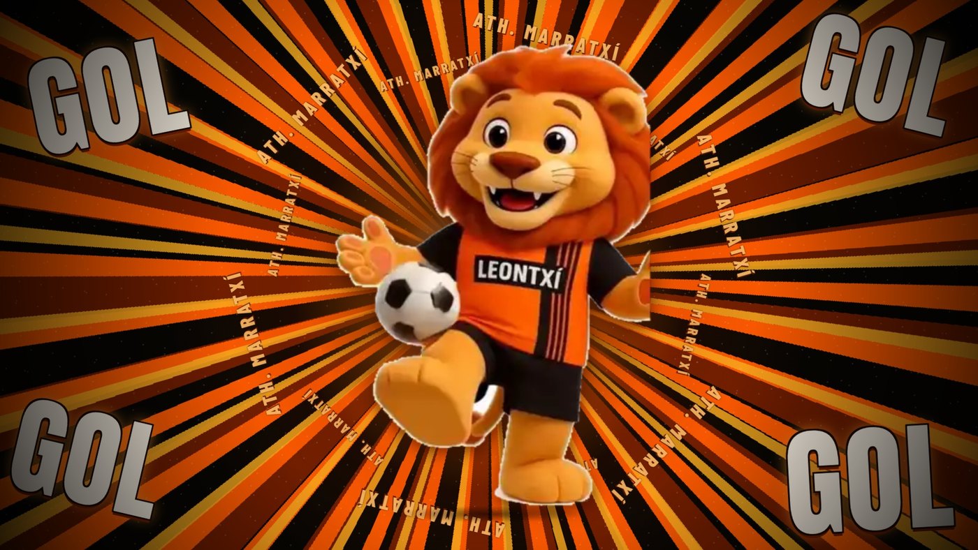 La animación de gol de la mascota, con GOL en las esquinas y el nombre del equipo alrededor