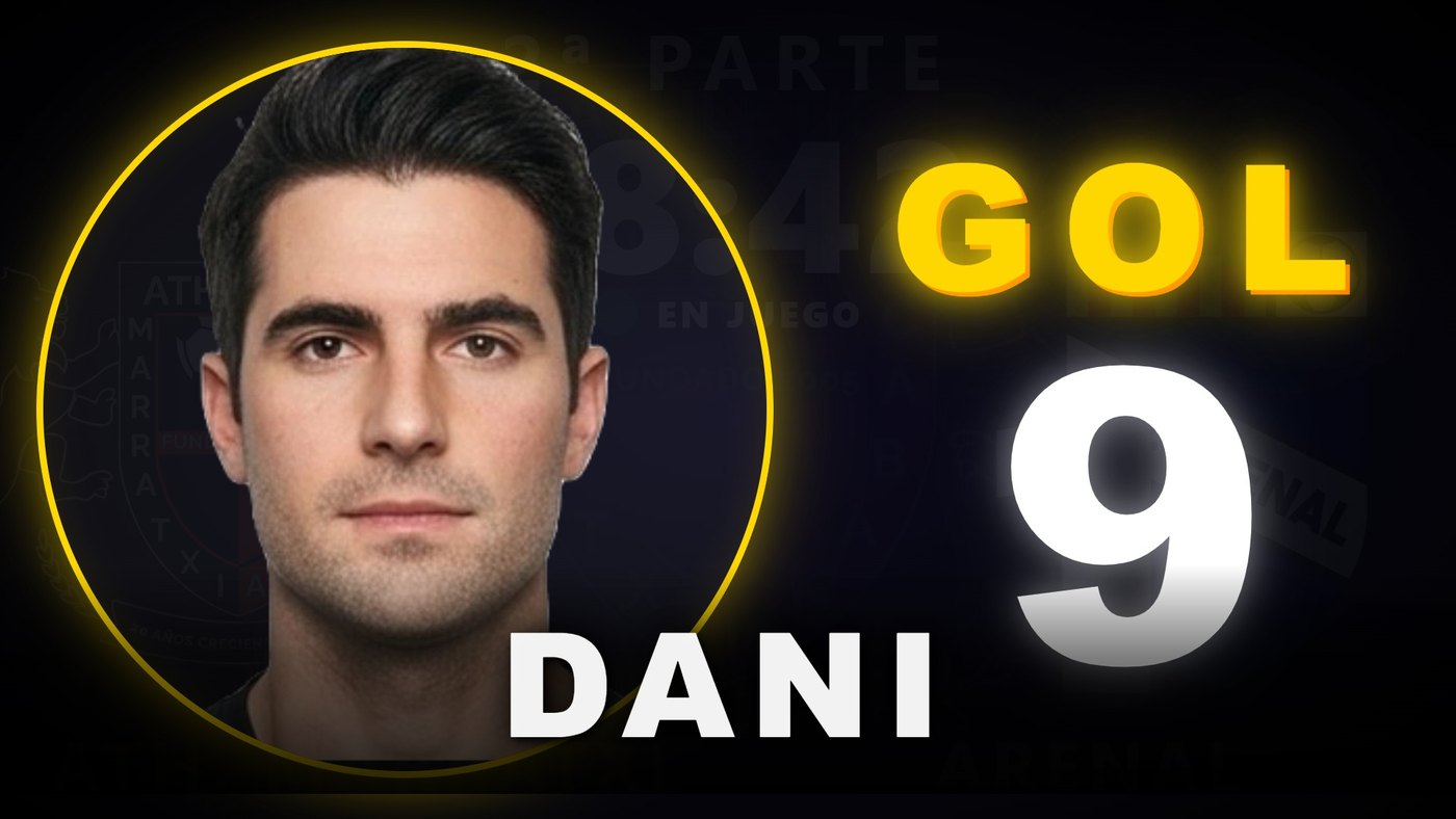 La celebración del gol con la foto del jugador, GOL, su dorsal 9 y su nombre