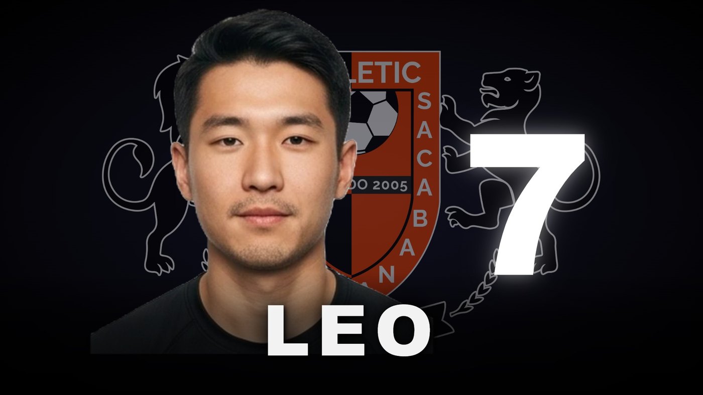 La presentación del equipo: un jugador con su foto, el dorsal 7 y su nombre sobre el escudo del club