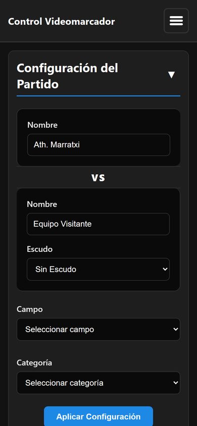 Sección de configuración del partido en el móvil