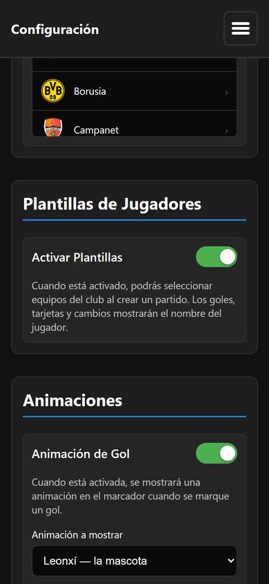 Interruptores de plantillas y vídeos en Ajustes