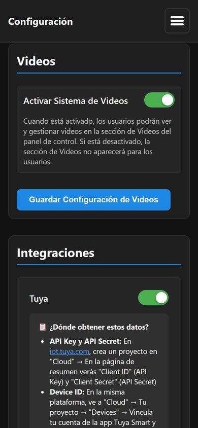 Sección de integraciones en Ajustes