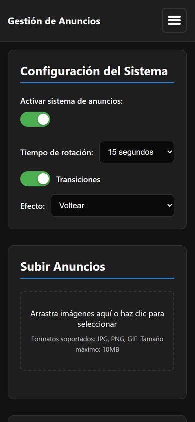 Pantalla de gestión de anuncios