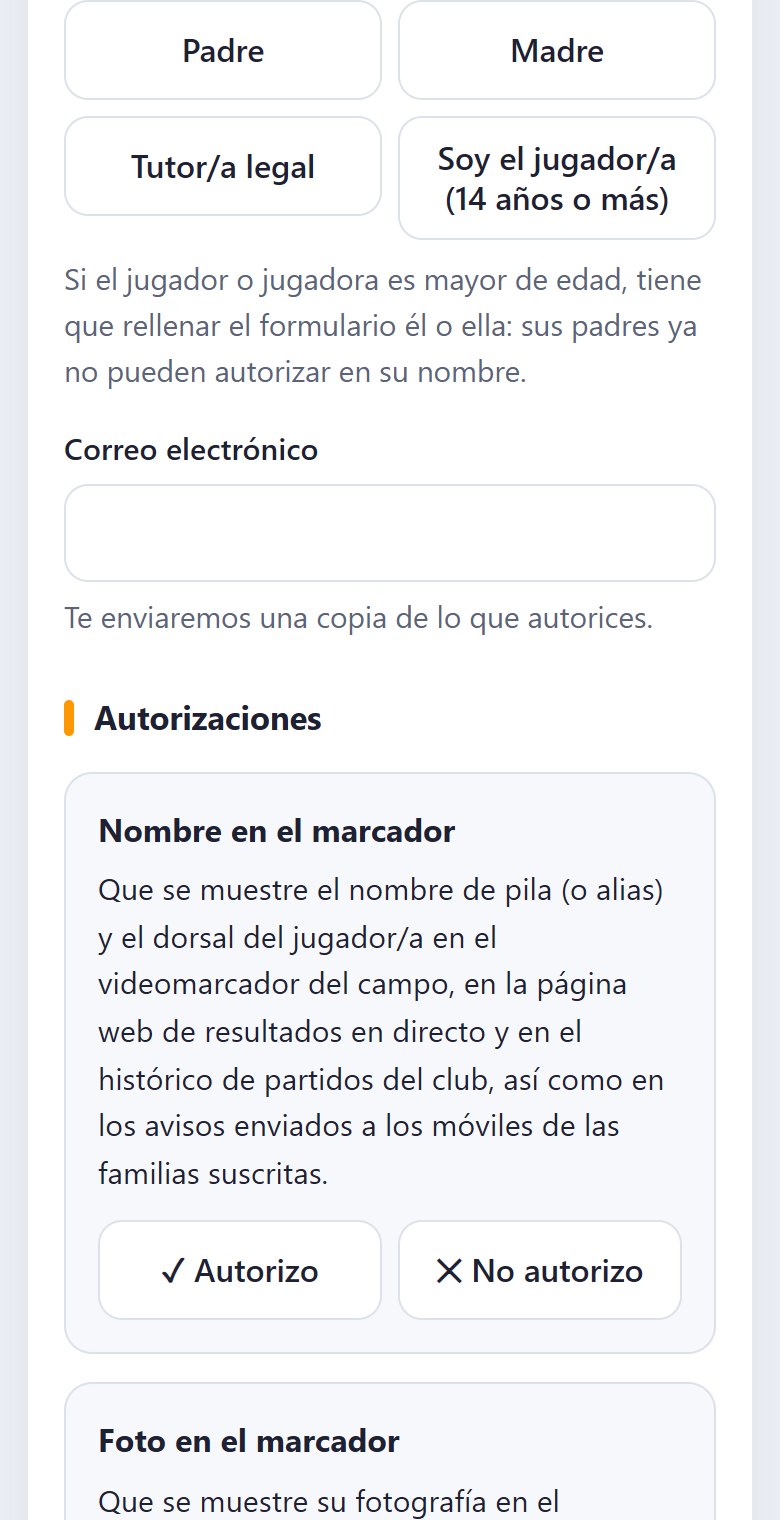El formulario de autorización: nombre en el marcador, con los botones Autorizo y No autorizo