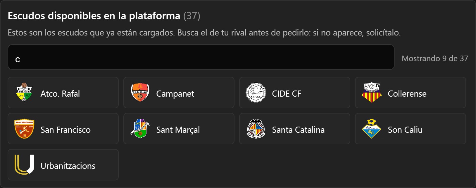 Catálogo de escudos con el buscador