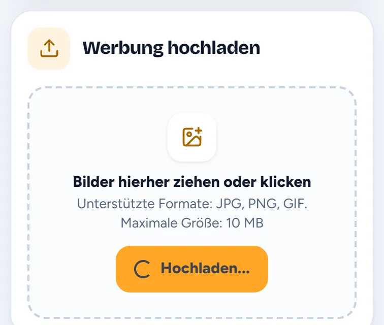 Der Bereich zum Hochladen mit der Schaltfläche im Zustand Hochladen