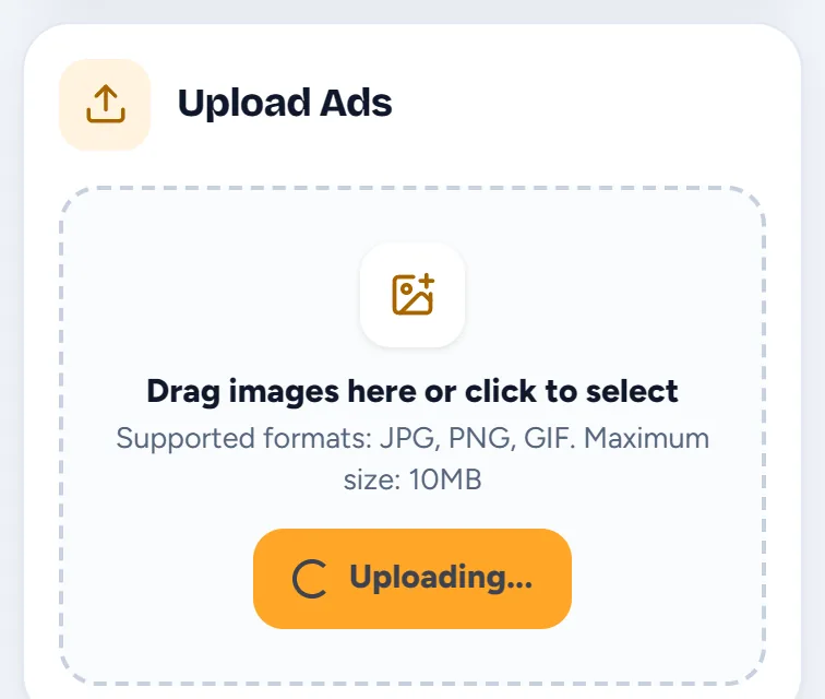 The upload area with the button showing Uploading